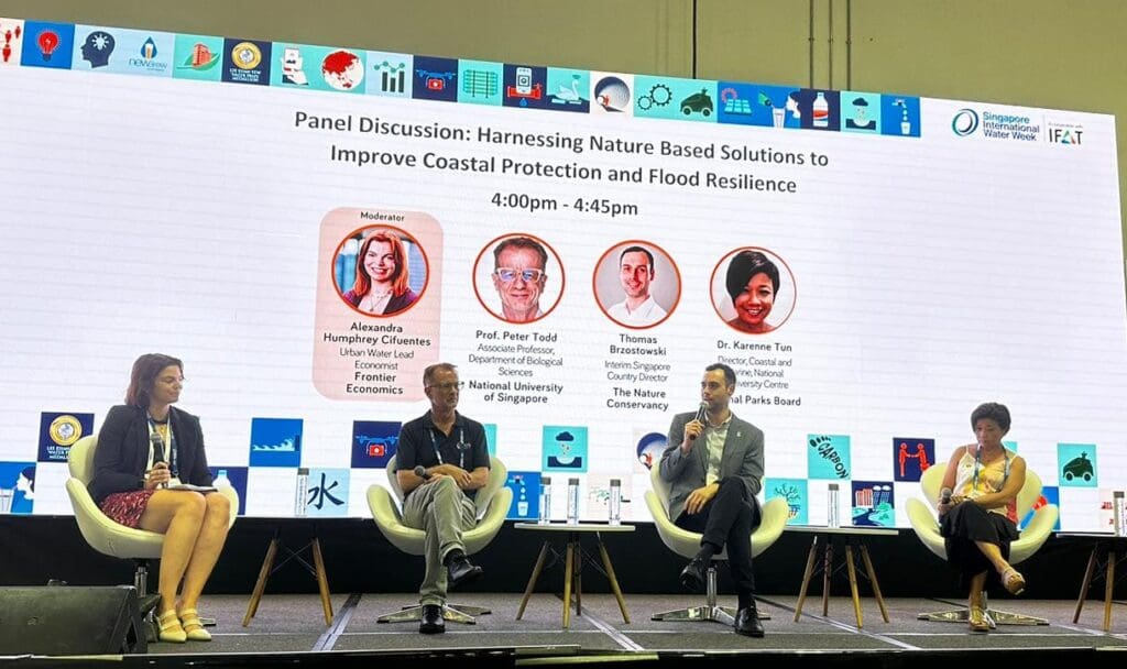 Frontier Economics' Alexandra Humphries Cifuentes moderates a panel at Singapore International Water Week 2024 on Harnessing Nature Based Solutions to Improve Coastal Protection and Flood Resilience.